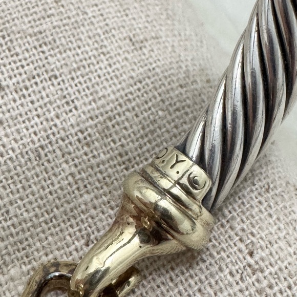 David Yurman 7mm Hook & Buckle Cable Cuff Bracelet .925 14K Gold Sz S - Picture 10 of 11